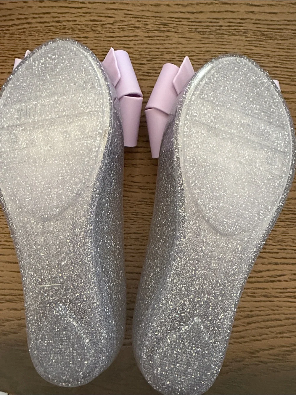 Mini Melissa Lilac Glitter Bow Jelly Flats with Silver Accent